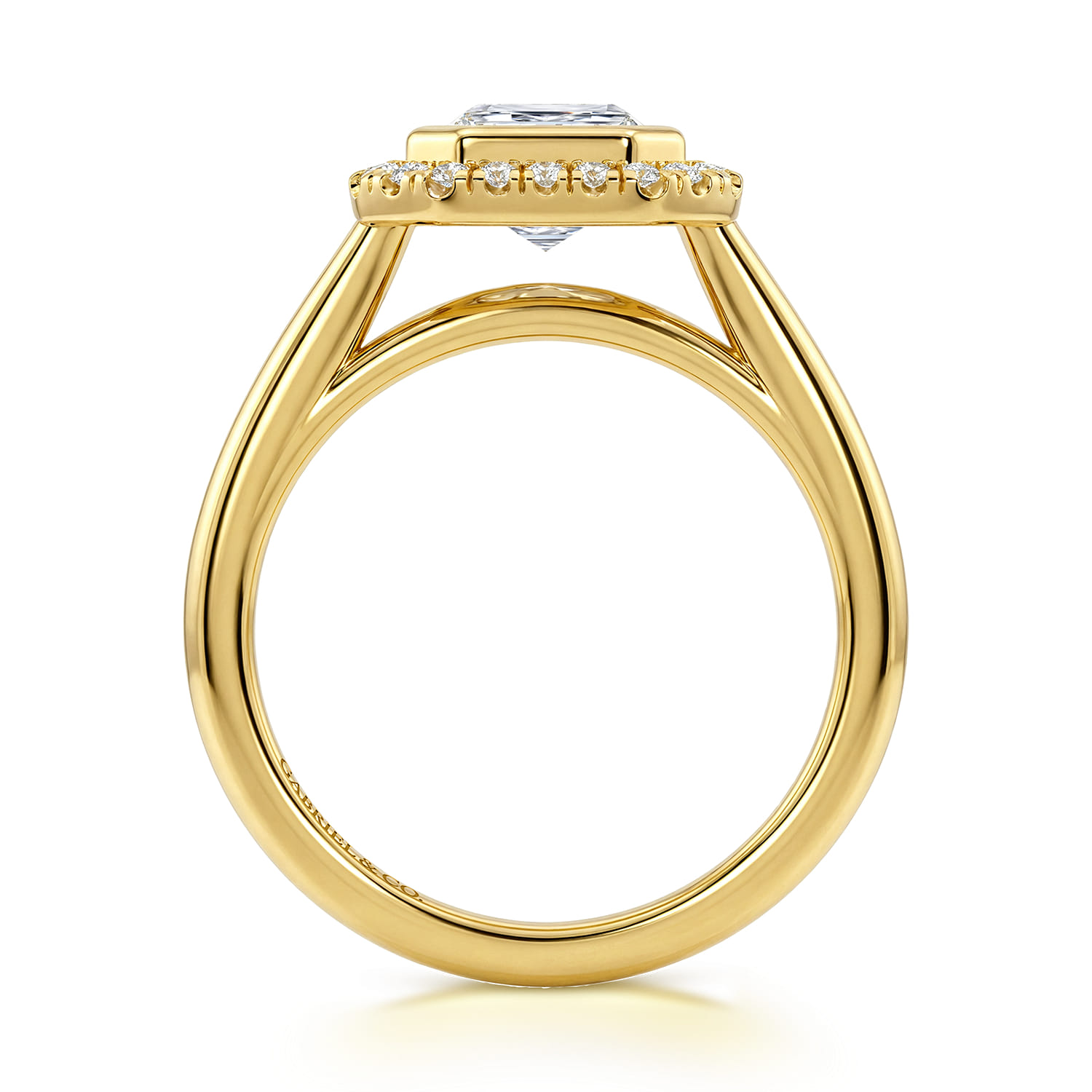 Emerald Halo Diamond Engagement Ring in 14K Yellow Gold, photograph 2