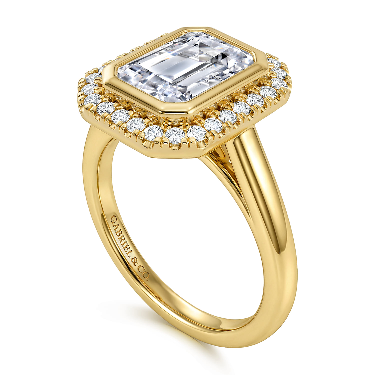 Emerald Halo Diamond Engagement Ring in 14K Yellow Gold, photograph 3