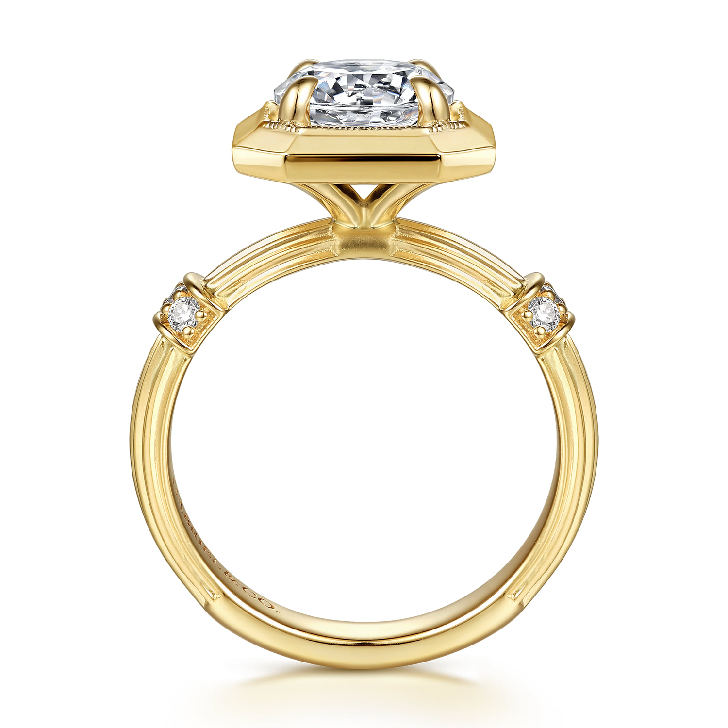 Round Vintage Inspired Diamond Engagement Ring in 14K Yellow Gold, photograph 2