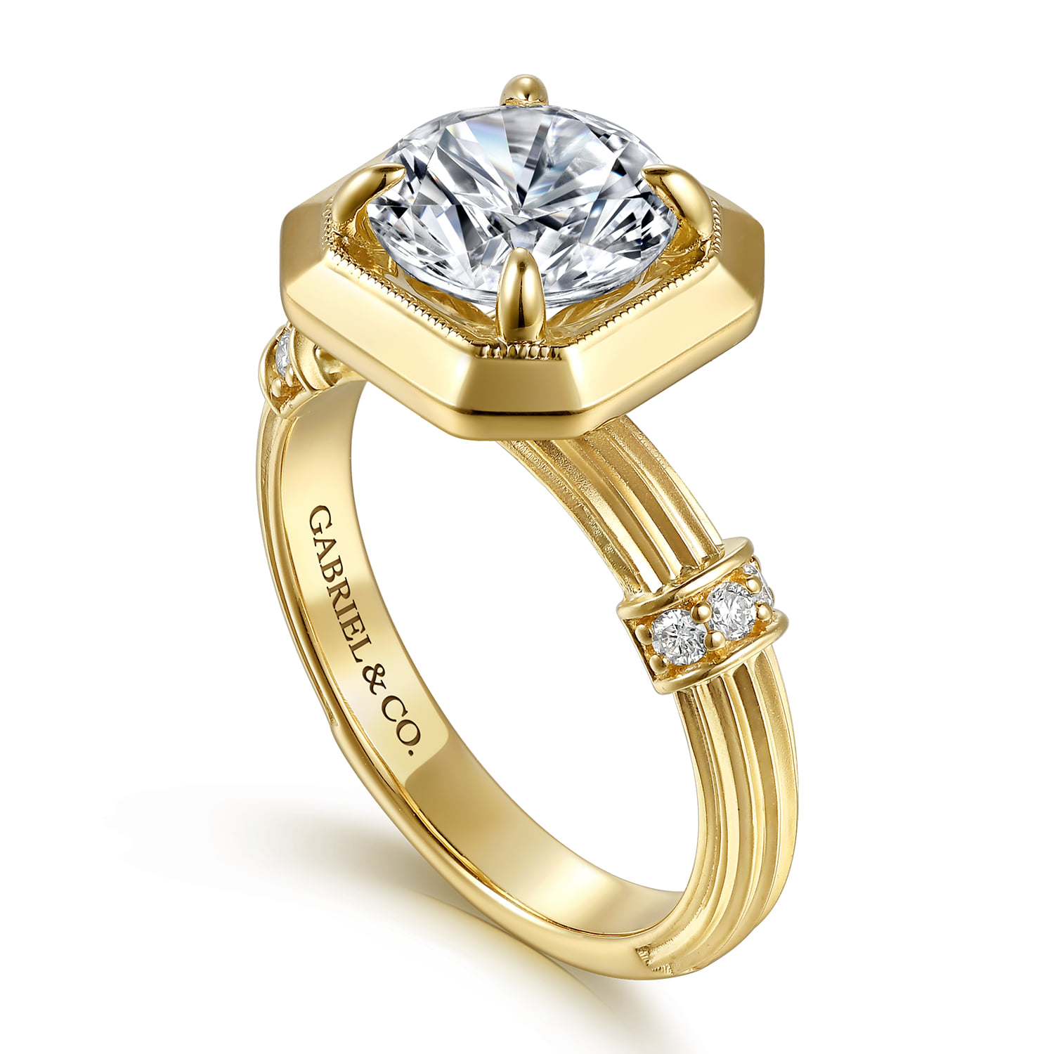 Round Vintage Inspired Diamond Engagement Ring in 14K Yellow Gold, photograph 3