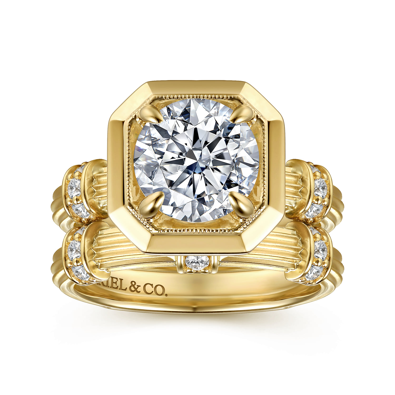 Round Vintage Inspired Diamond Engagement Ring in 14K Yellow Gold, photograph 4