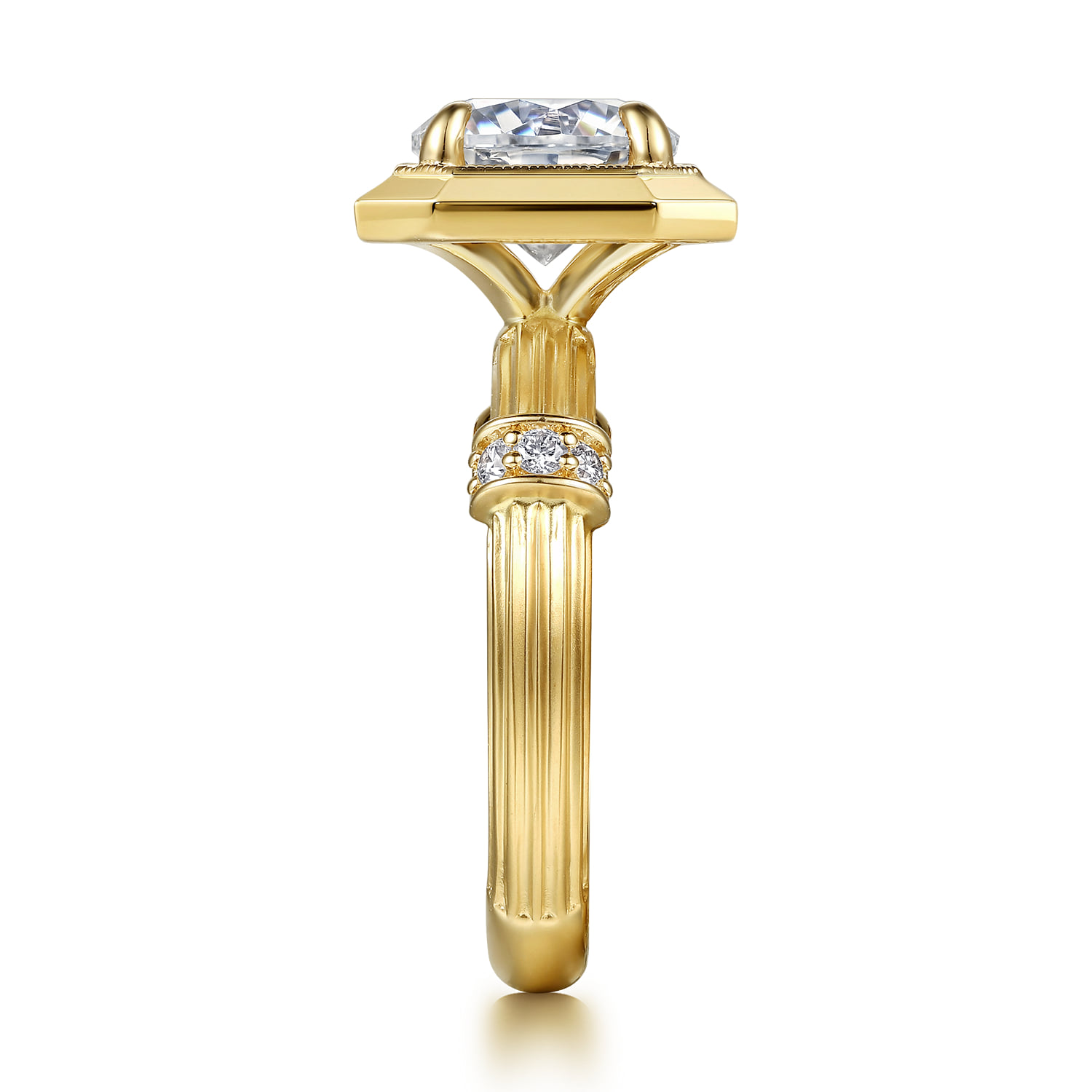 Round Vintage Inspired Diamond Engagement Ring in 14K Yellow Gold, photograph 5