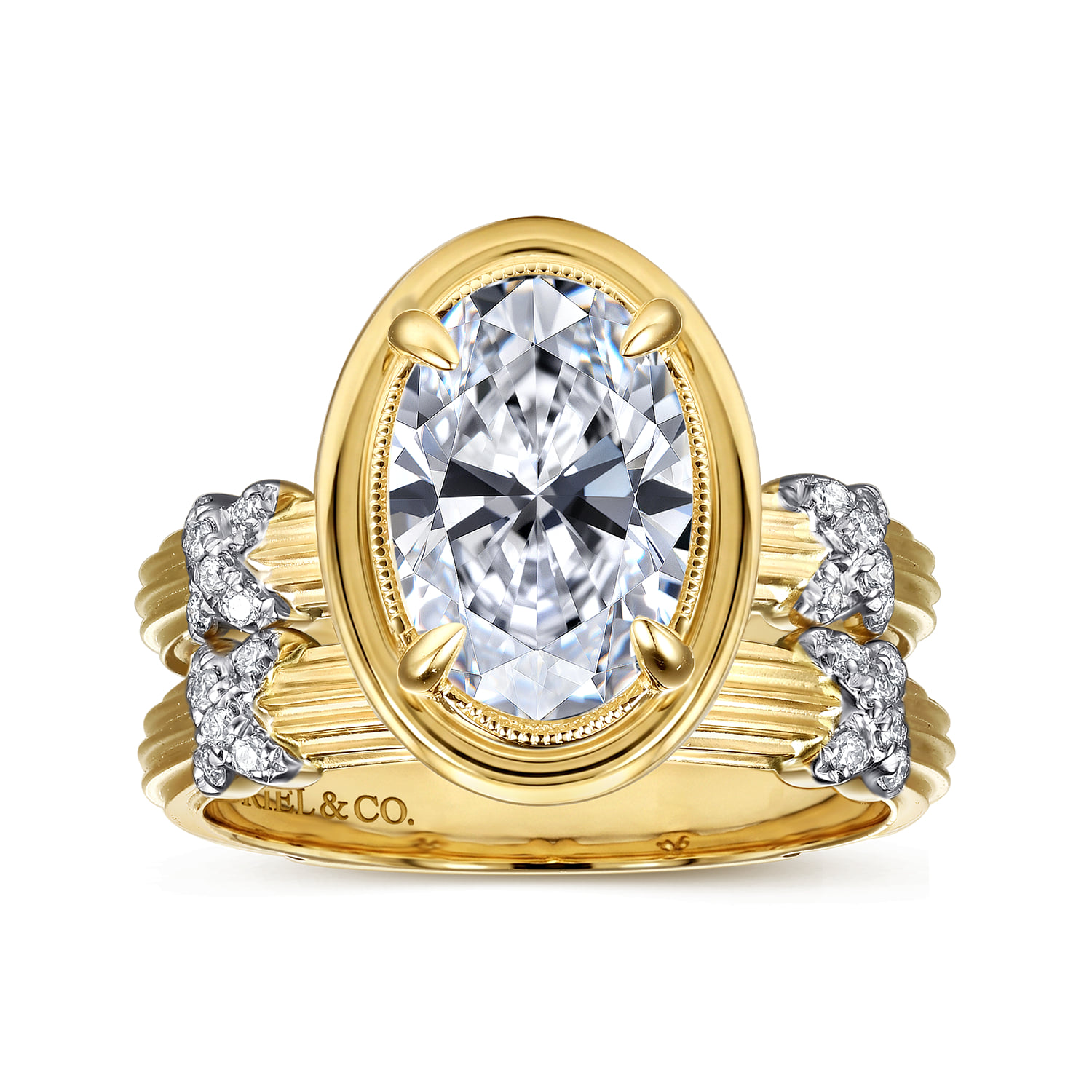 Oval Vintage Inspired Diamond Engagement Ring in 14K Yellow Gold, photograph 4