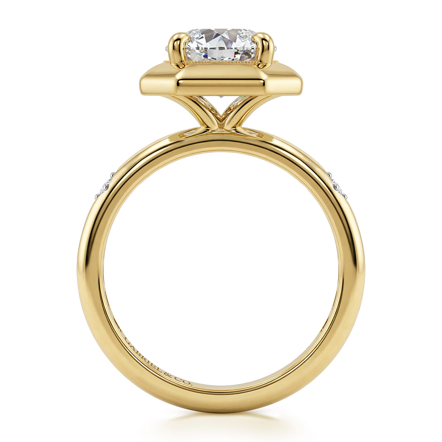 Round Vintage Inspired Diamond Engagement Ring in 14K Yellow Gold, photograph 2