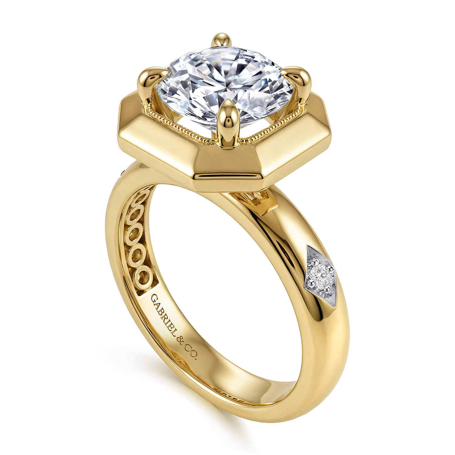 Round Vintage Inspired Diamond Engagement Ring in 14K Yellow Gold, photograph 3