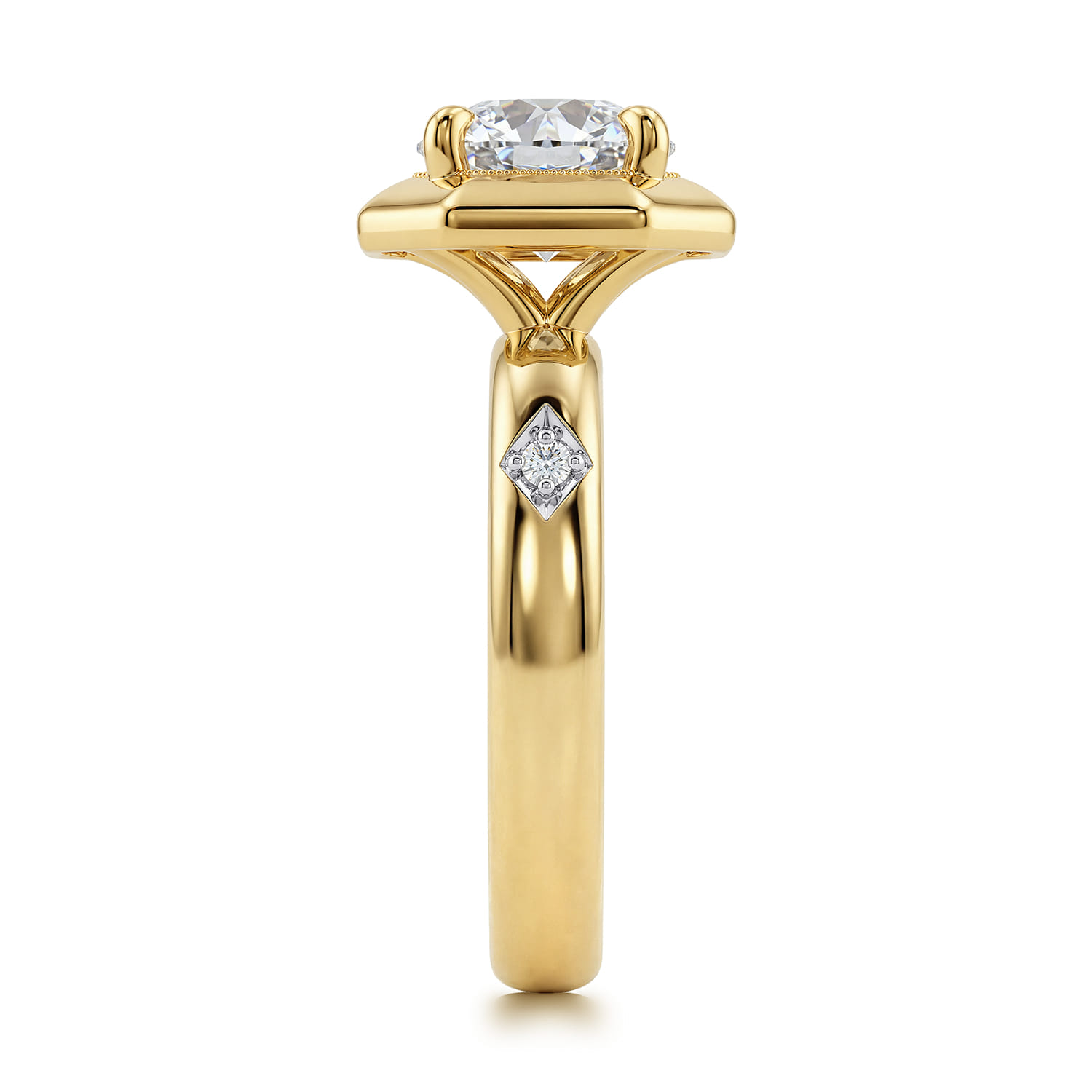 Round Vintage Inspired Diamond Engagement Ring in 14K Yellow Gold, photograph 5