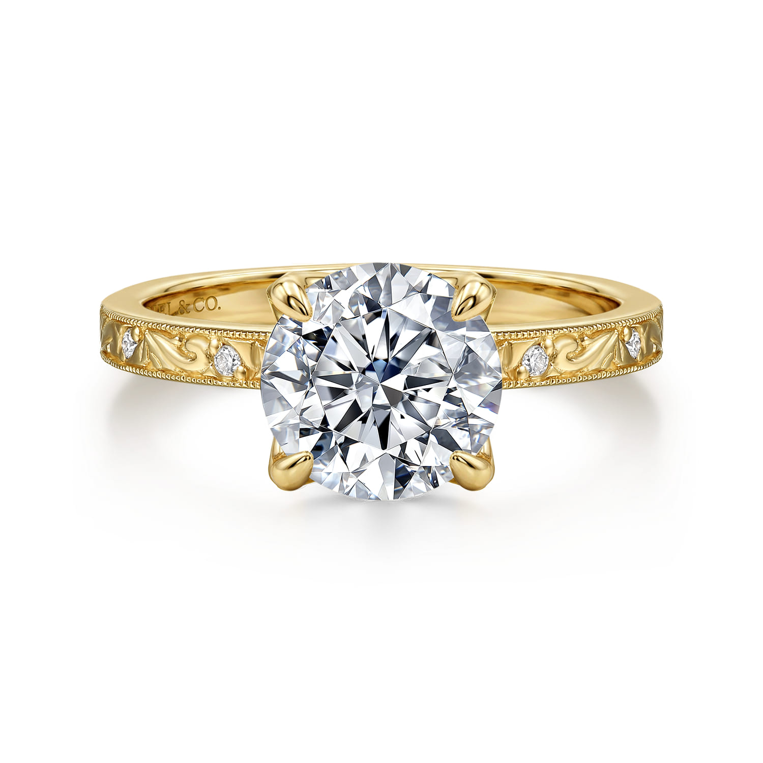 Round Vintage Inspired Diamond Engagement Ring in 14K Yellow Gold