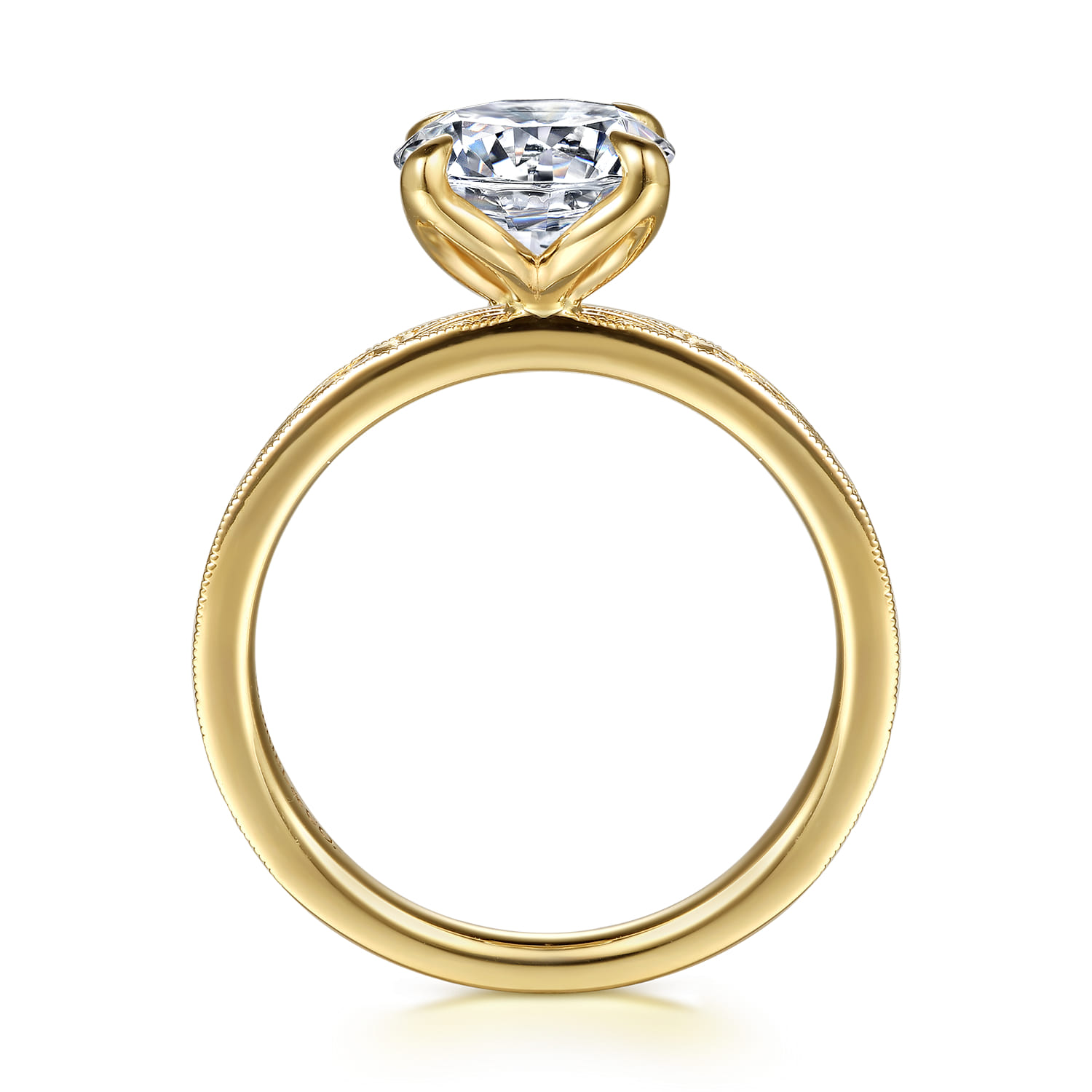 Round Vintage Inspired Diamond Engagement Ring in 14K Yellow Gold, photograph 2