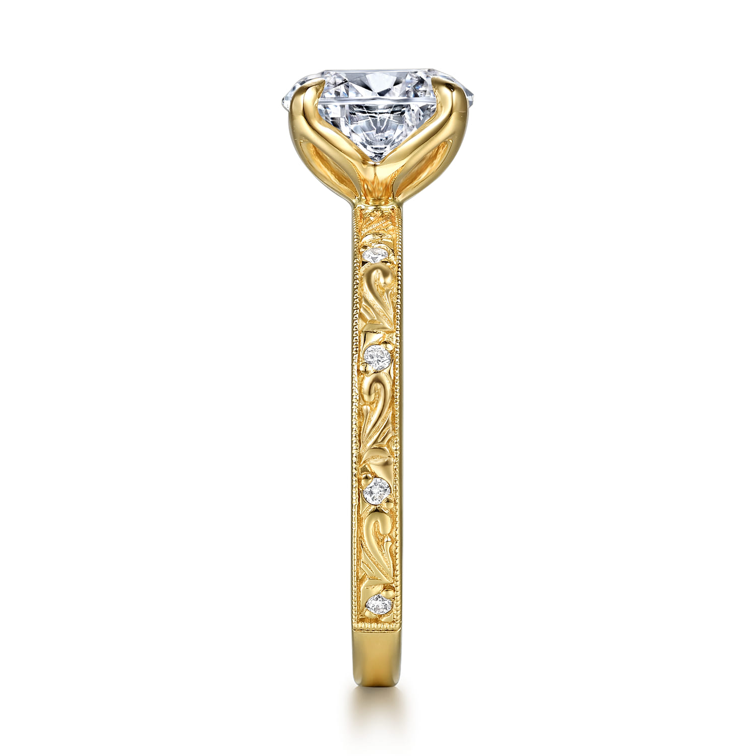 Round Vintage Inspired Diamond Engagement Ring in 14K Yellow Gold, photograph 5