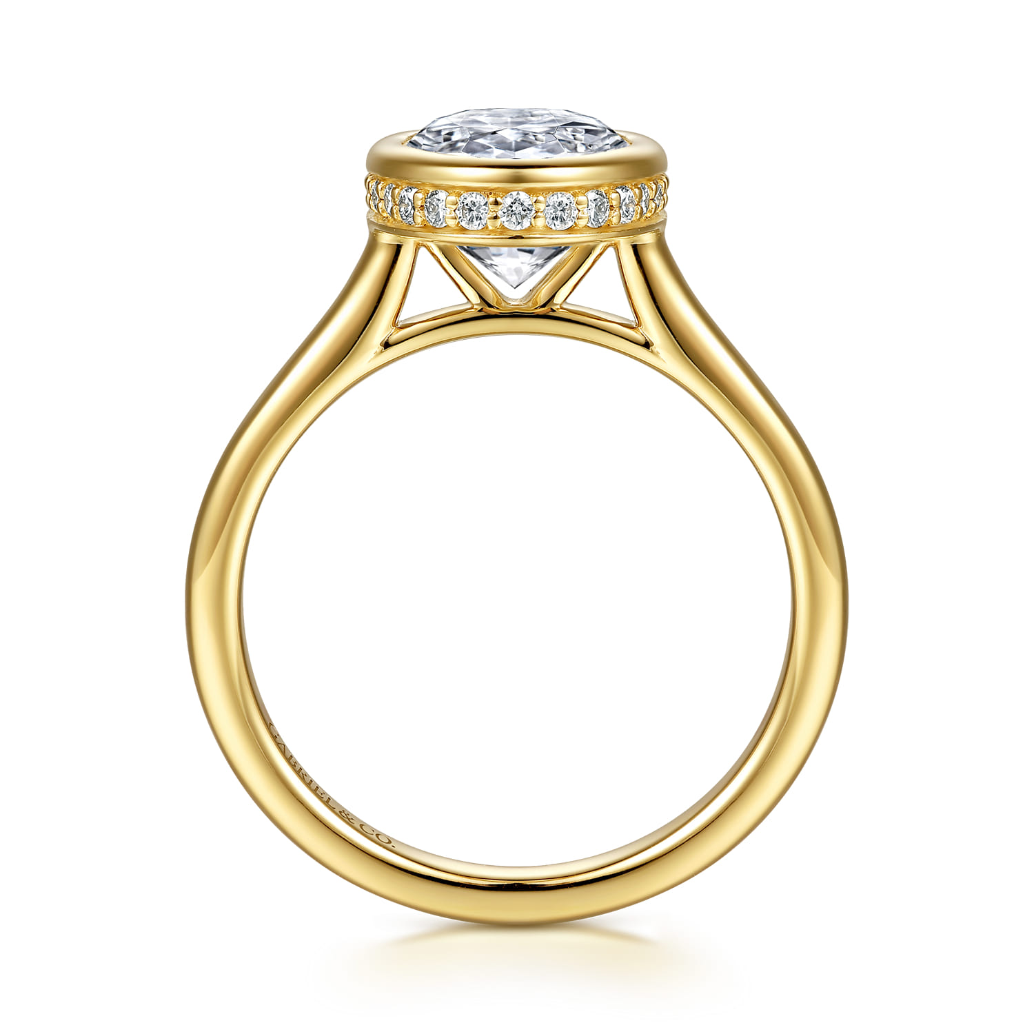 Oval Hidden Halo Diamond Engagement Ring in 14K Yellow Gold, photograph 2