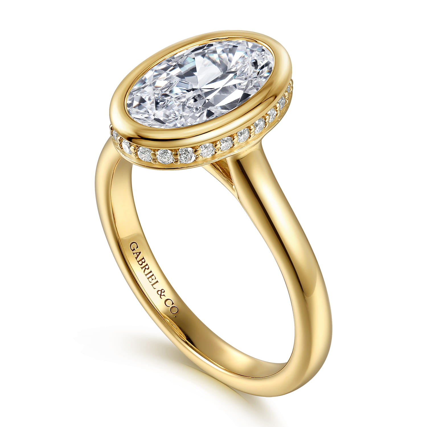 Oval Hidden Halo Diamond Engagement Ring in 14K Yellow Gold, photograph 3