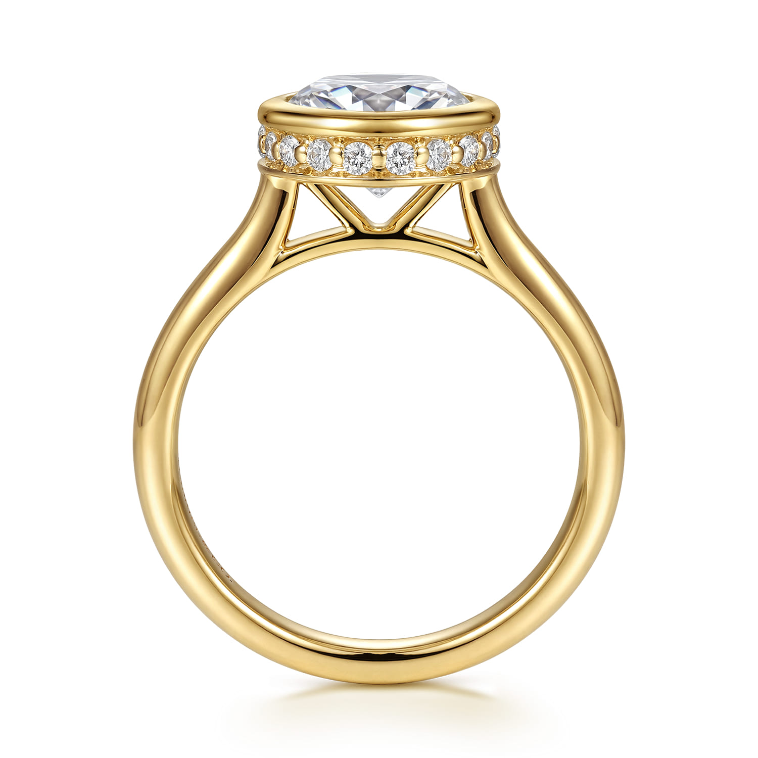 Round Hidden Halo Diamond Engagement Ring in 14K Yellow Gold, photograph 2