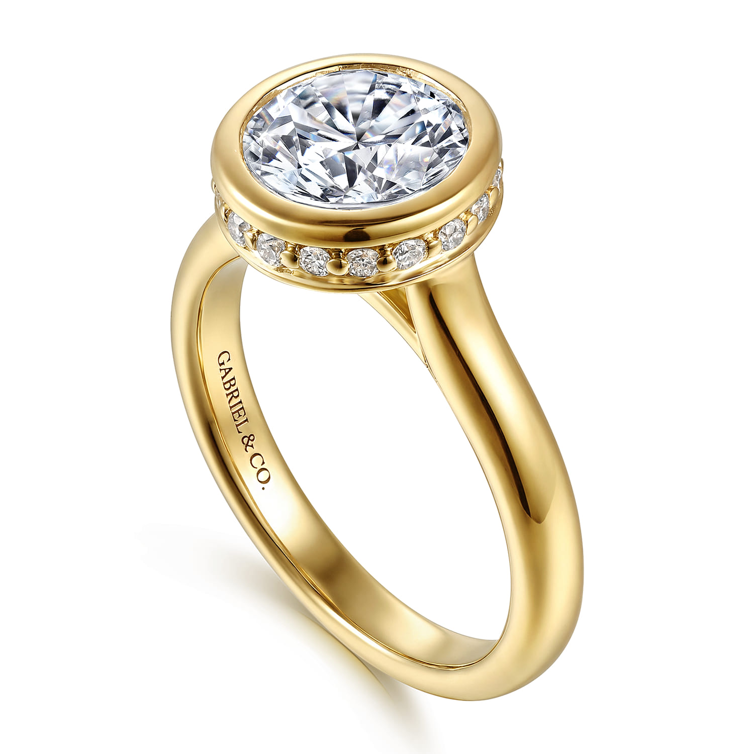 Round Hidden Halo Diamond Engagement Ring in 14K Yellow Gold, photograph 3