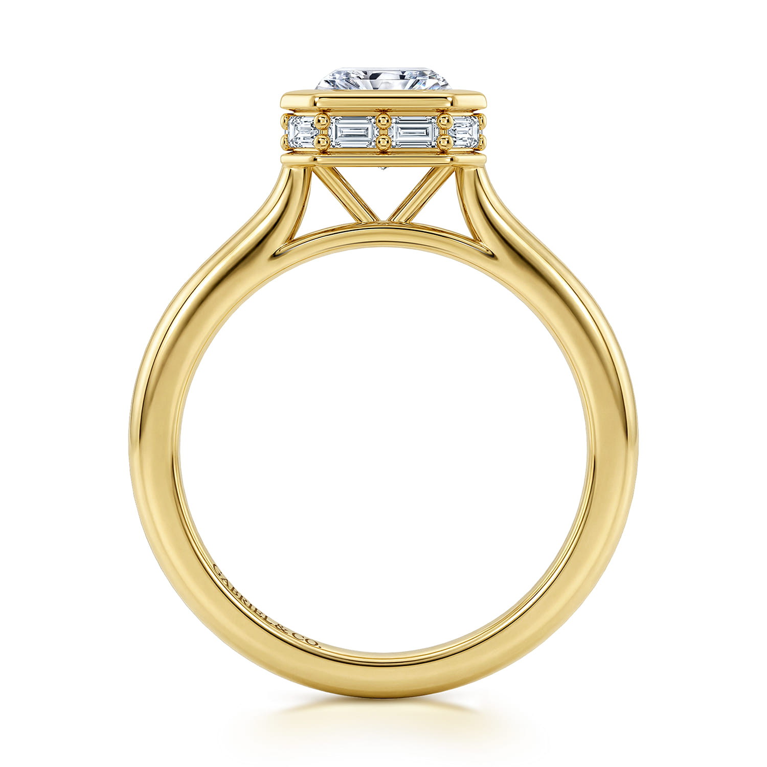 Radiant Hidden Halo Diamond Engagement Ring in 14K Yellow Gold, photograph 2