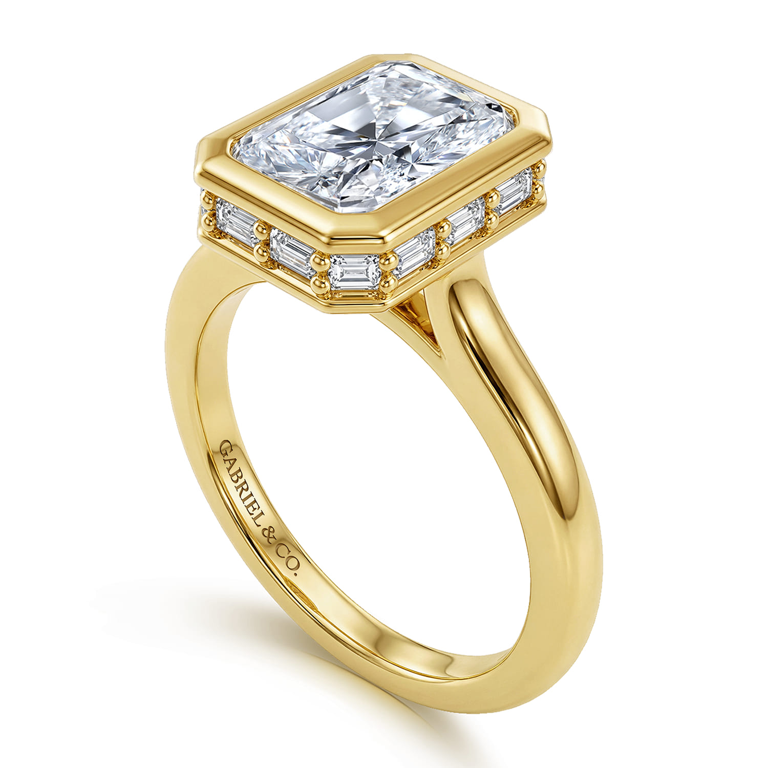Radiant Hidden Halo Diamond Engagement Ring in 14K Yellow Gold, photograph 3