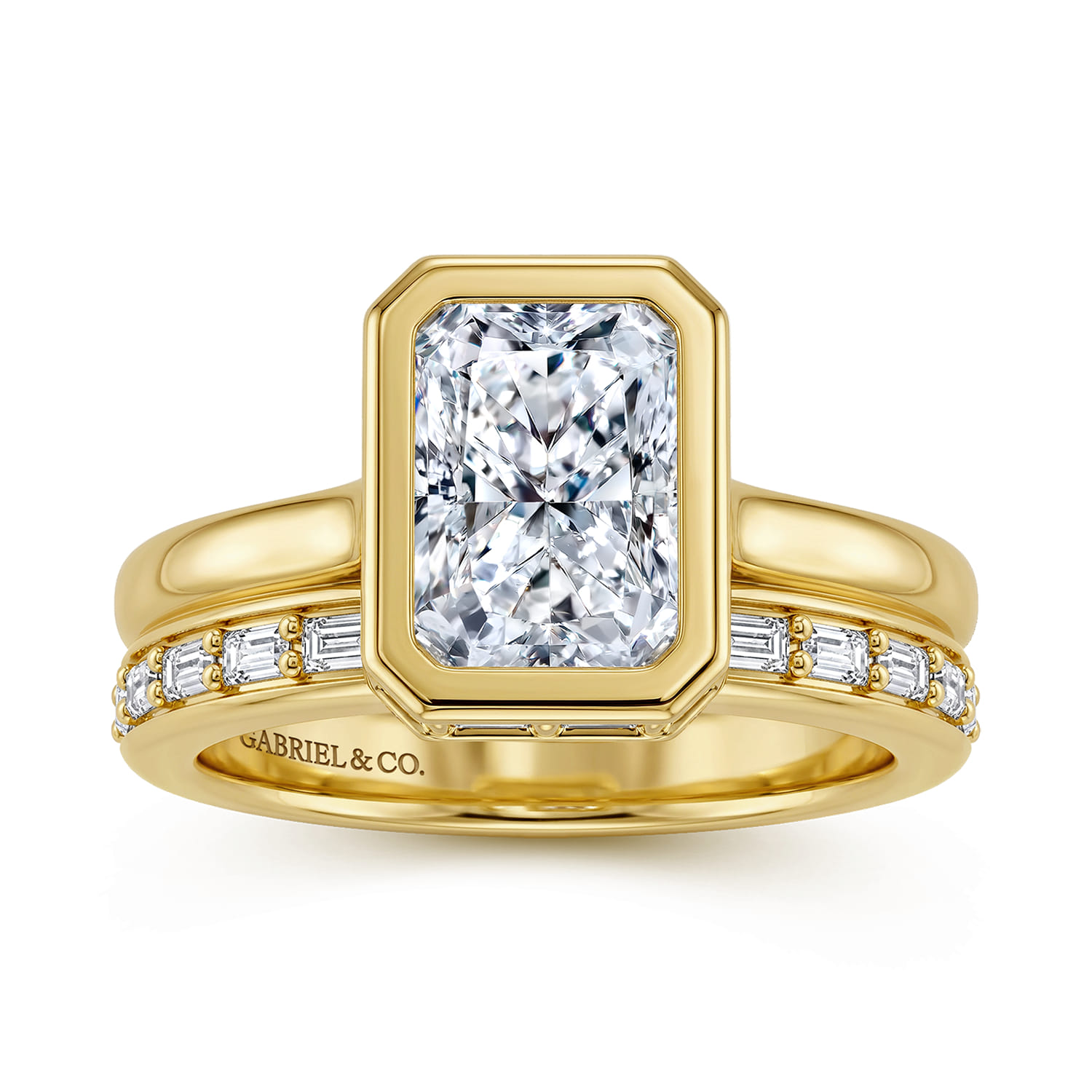 Radiant Hidden Halo Diamond Engagement Ring in 14K Yellow Gold, photograph 4