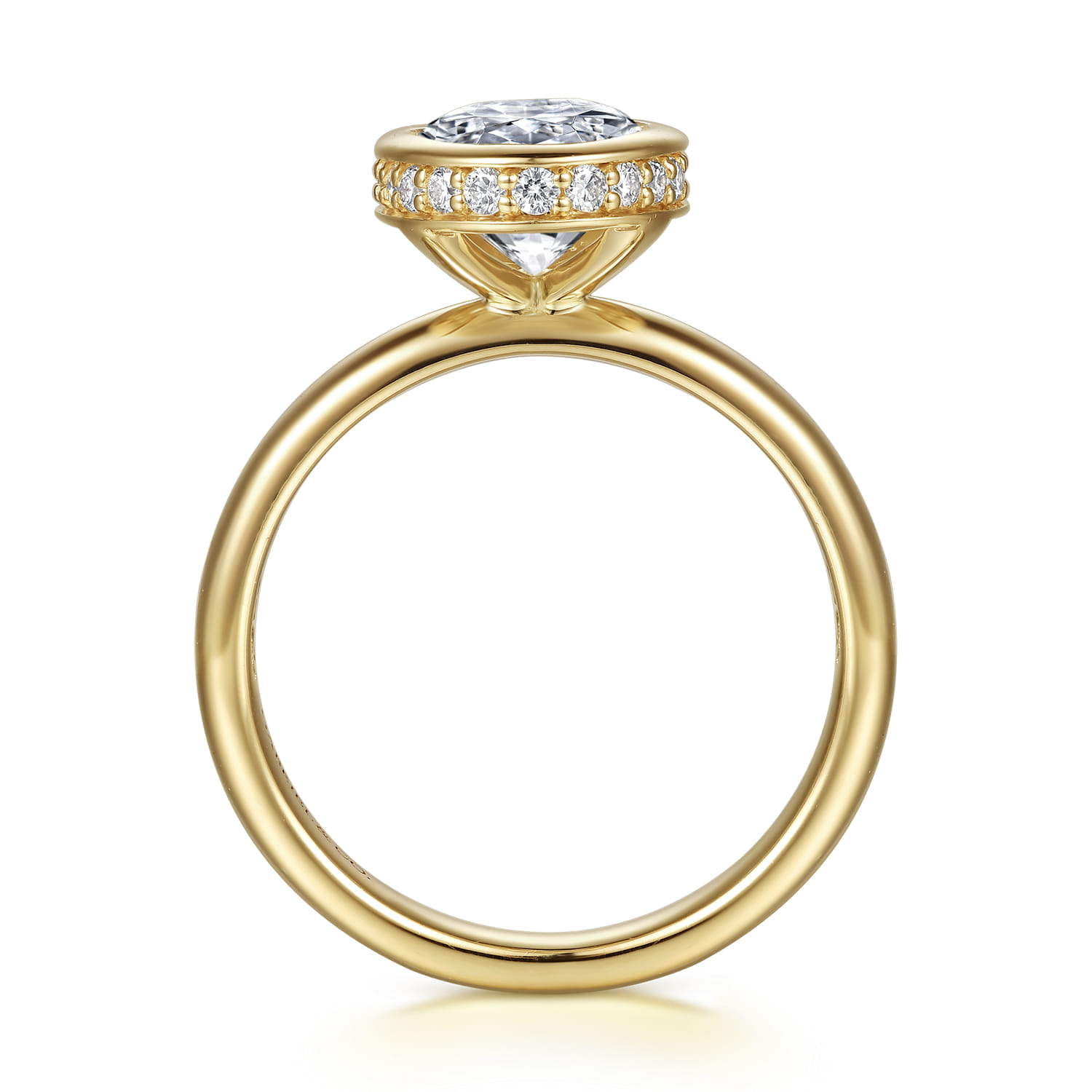 Oval Hidden Halo Diamond Engagement Ring in 14K Yellow Gold, photograph 2