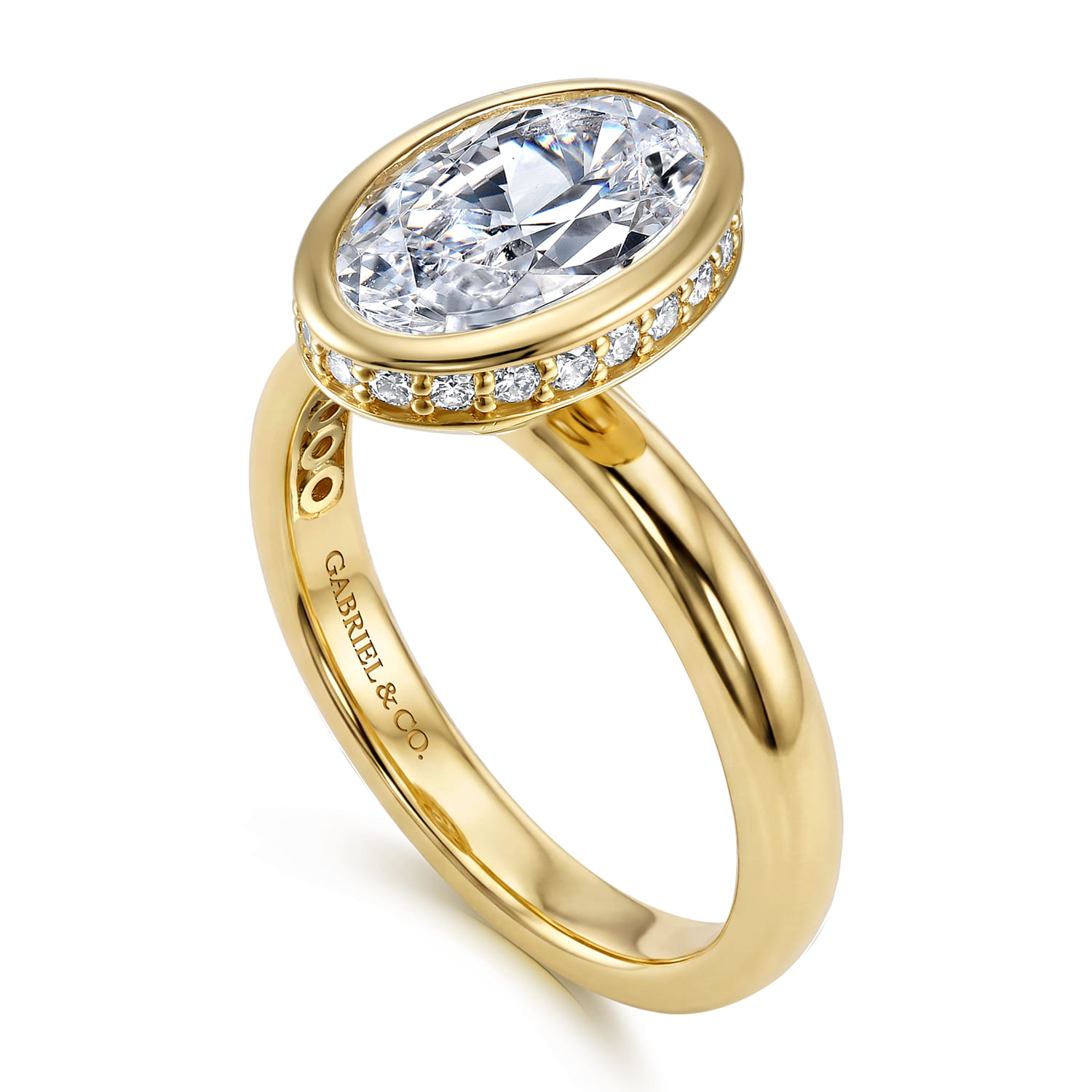 Oval Hidden Halo Diamond Engagement Ring in 14K Yellow Gold, photograph 3