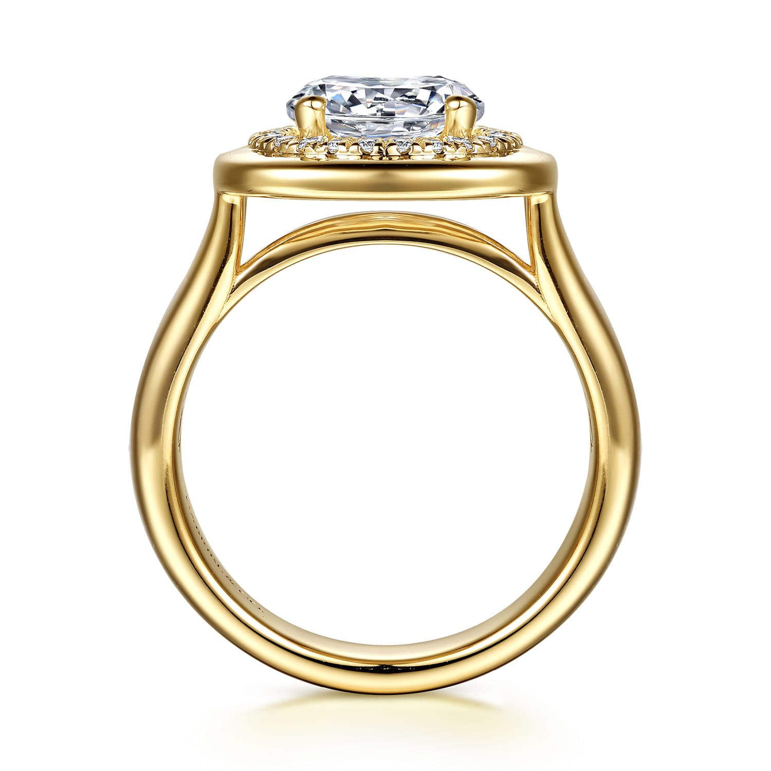 Round Halo Diamond Engagement Ring in 14K Yellow Gold, photograph 2
