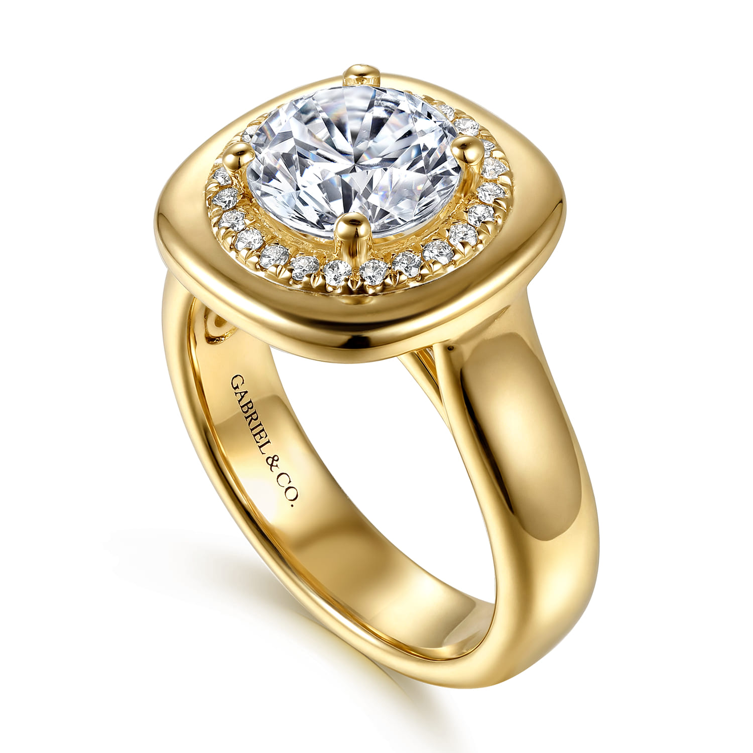 Round Halo Diamond Engagement Ring in 14K Yellow Gold, photograph 3