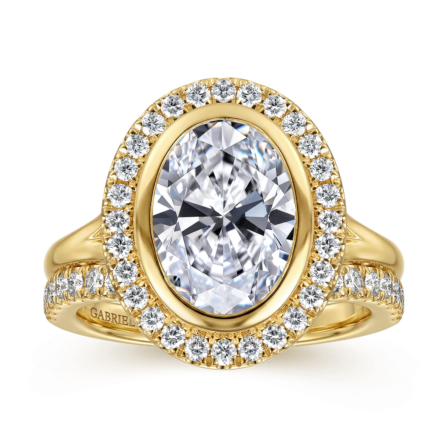 Oval Halo Diamond Engagement Ring in 14K Yellow Gold, photograph 4
