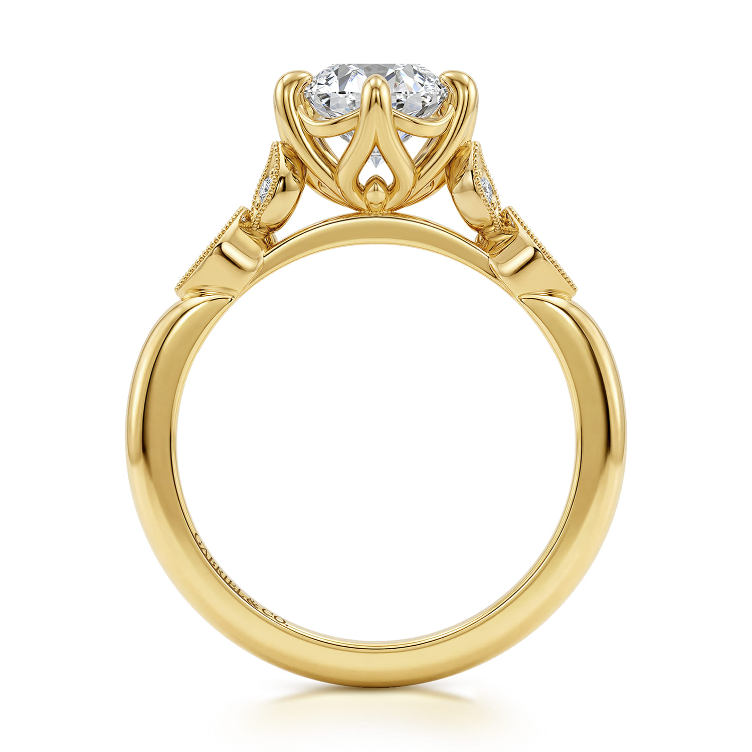 Oval Vintage Inspired Diamond Engagement Ring in 14K Yellow Gold, photograph 2