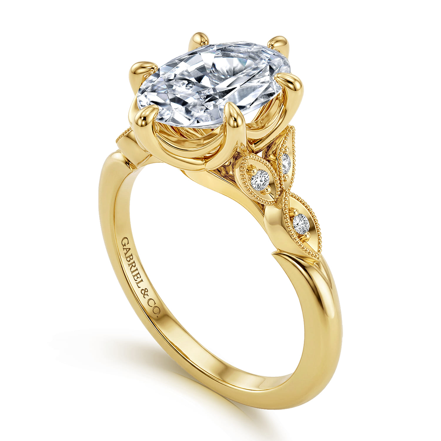 Oval Vintage Inspired Diamond Engagement Ring in 14K Yellow Gold, photograph 3