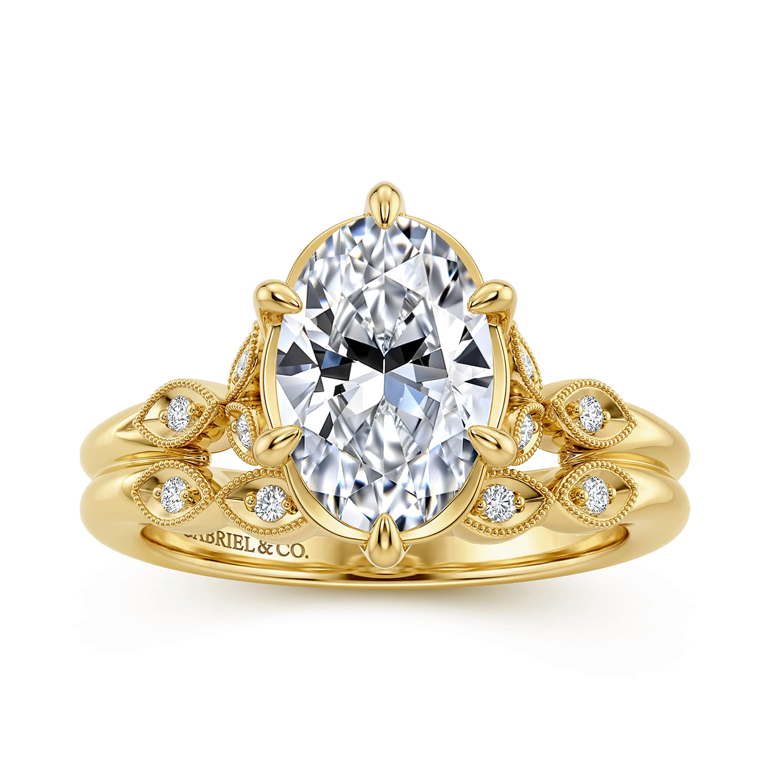 Oval Vintage Inspired Diamond Engagement Ring in 14K Yellow Gold, photograph 4