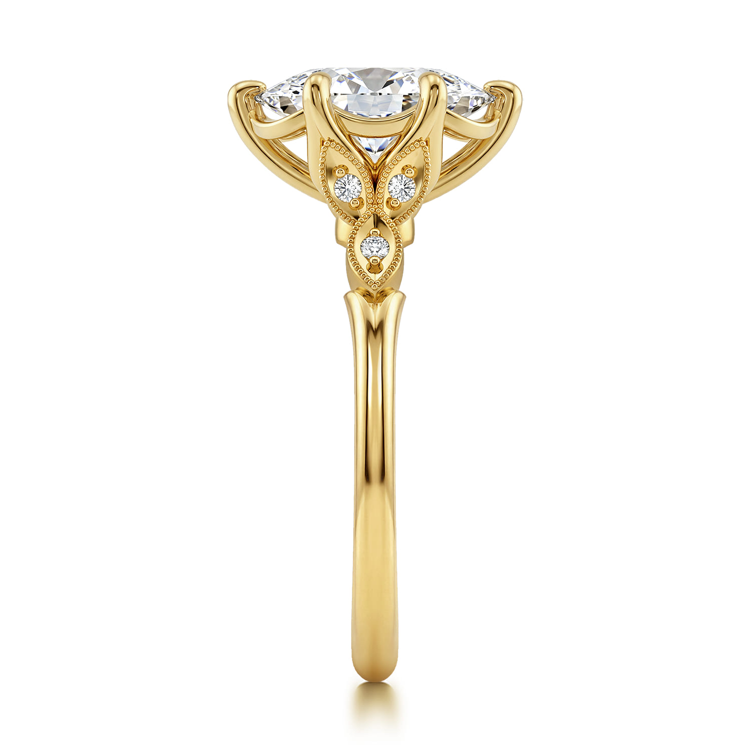 Oval Vintage Inspired Diamond Engagement Ring in 14K Yellow Gold, photograph 5