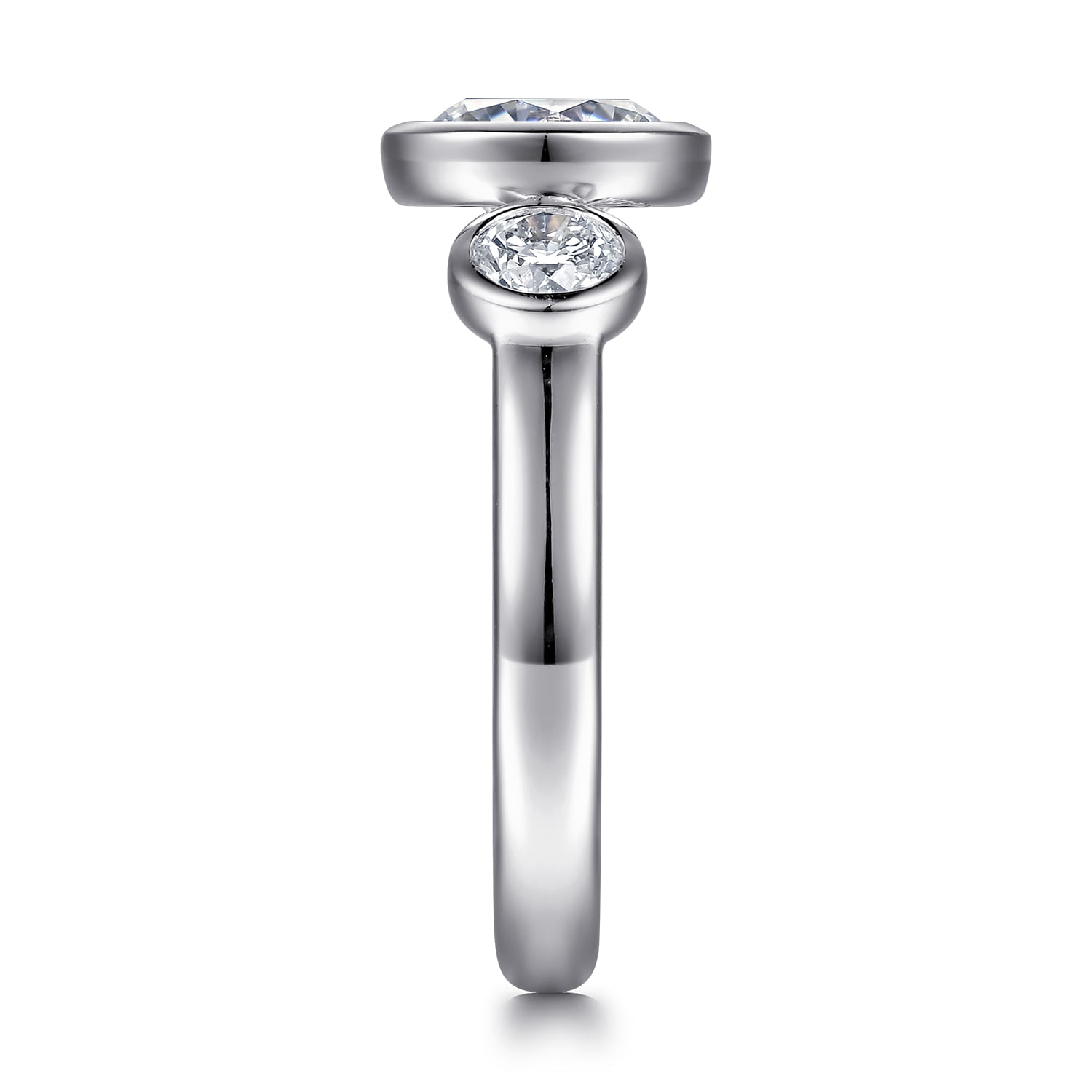 Round Three Stone Diamond Engagement Ring in 14K White Gold, photograph 5
