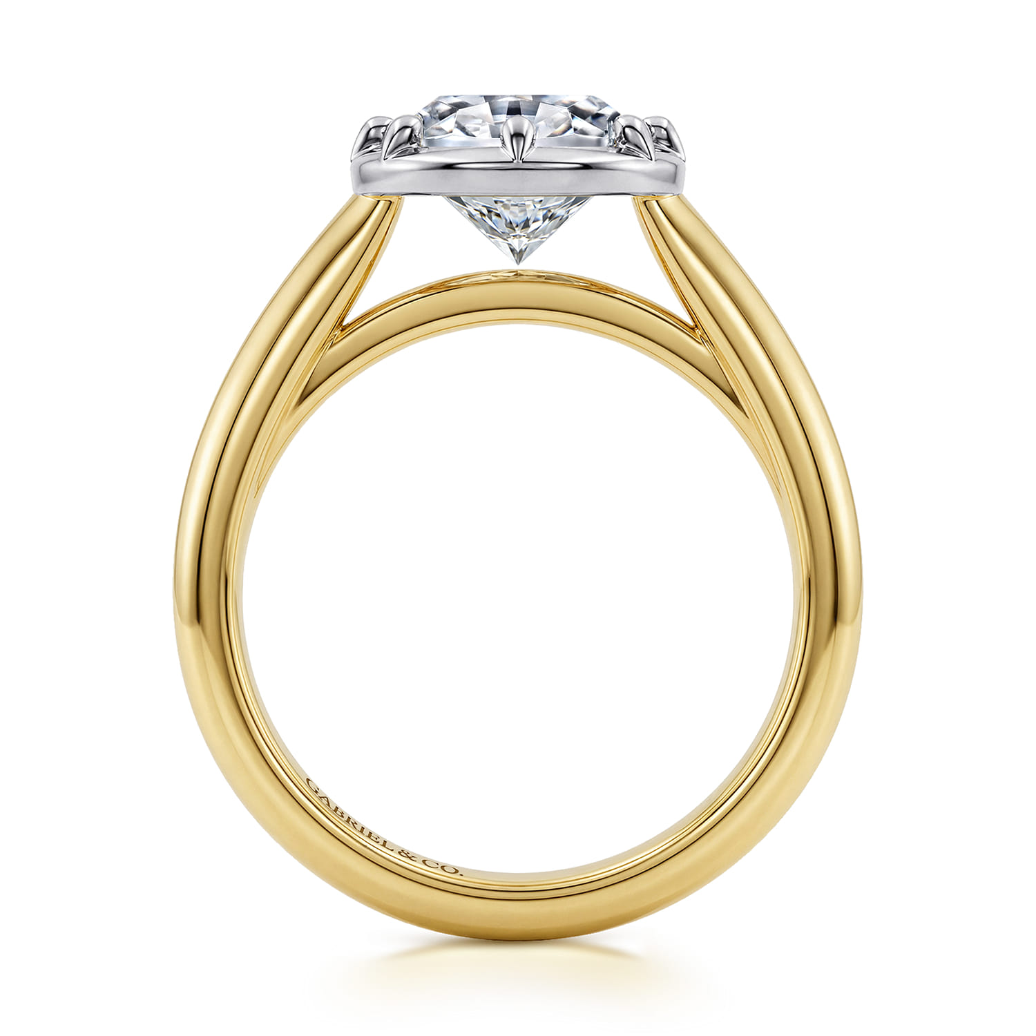 Oval Solitaire Diamond Engagement Ring in 14K White/Yellow Gold, photograph 2