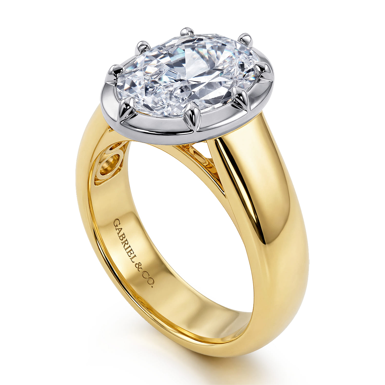 Oval Solitaire Diamond Engagement Ring in 14K White/Yellow Gold, photograph 3