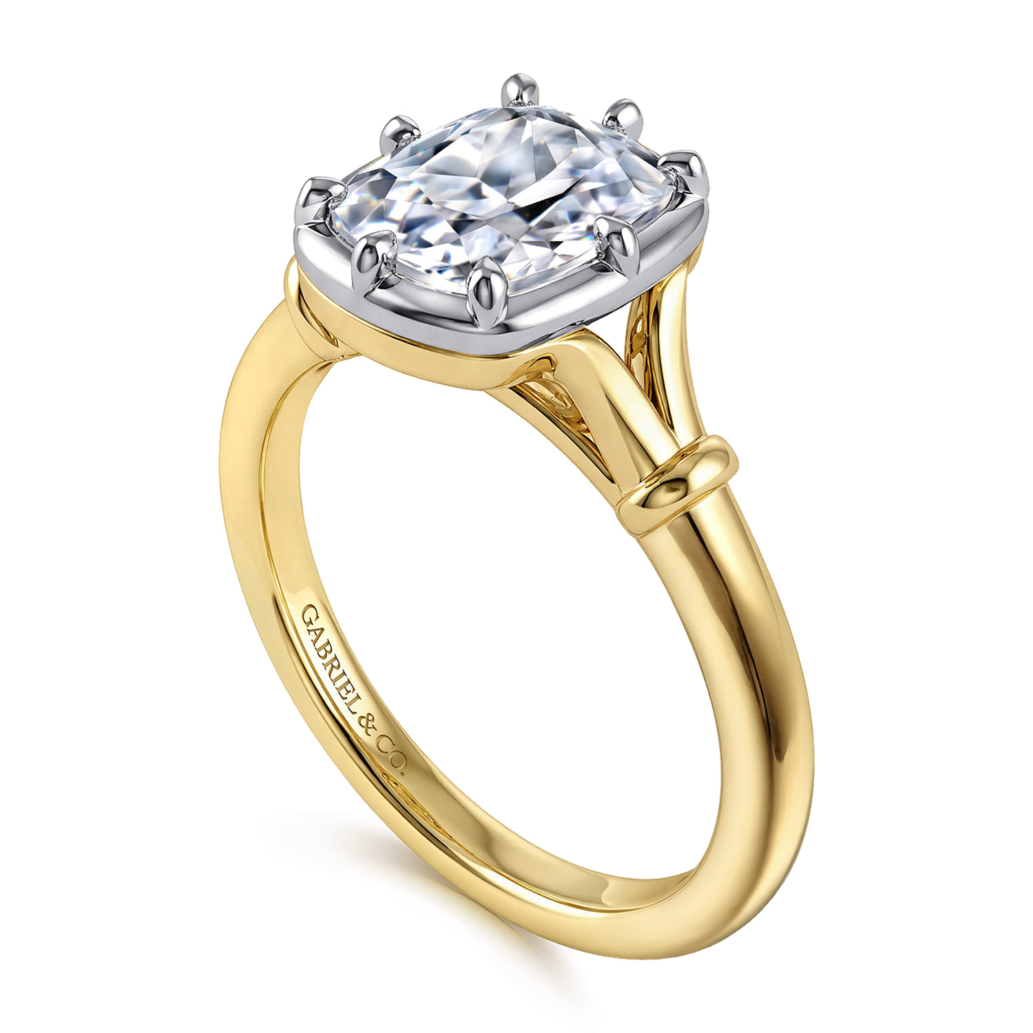 Elongated Cushion Solitaire Diamond Engagement Ring in 14K White/Yellow Gold, photograph 3