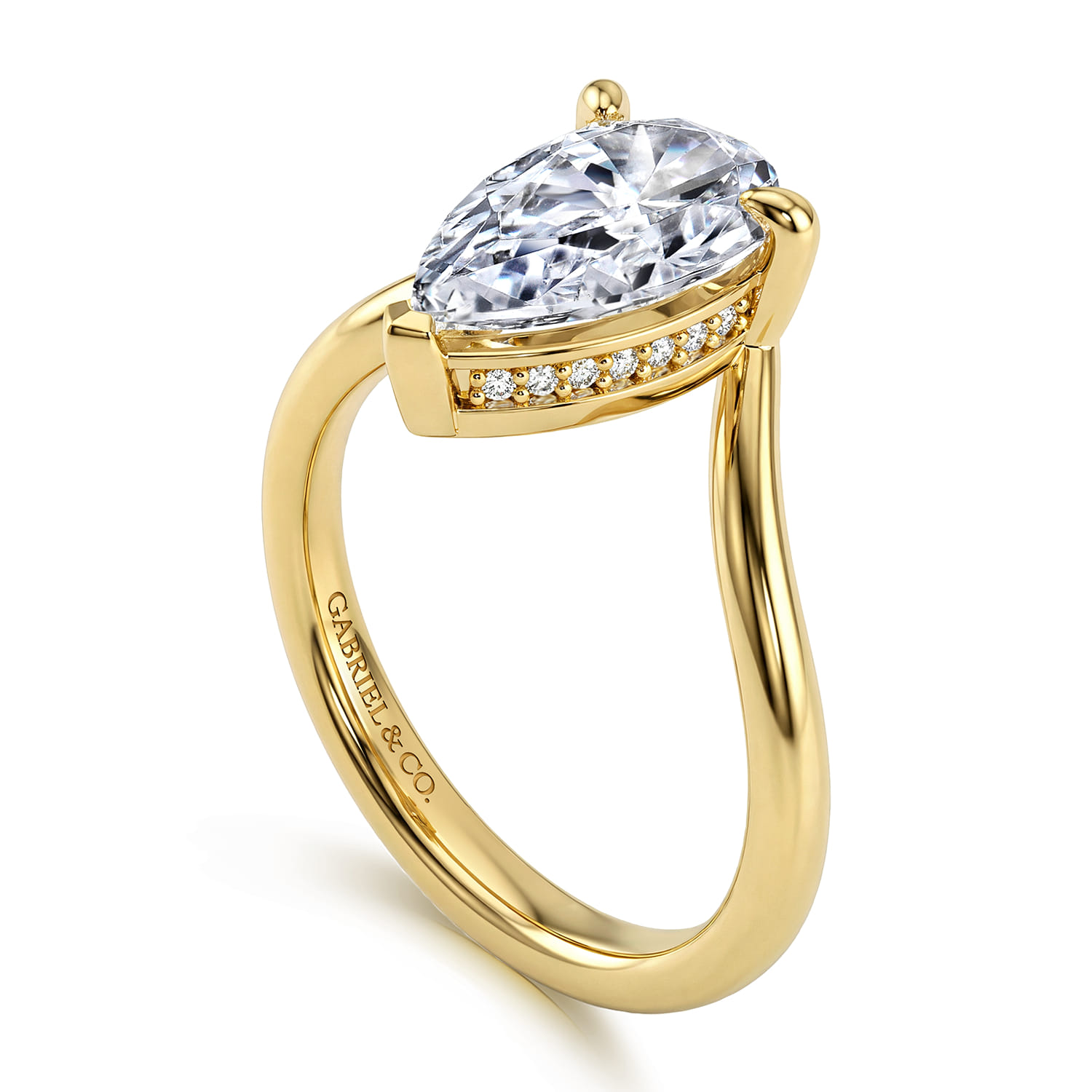 Pear Bypass Diamond Engagement Ring in 14K Yellow Gold, photograph 3