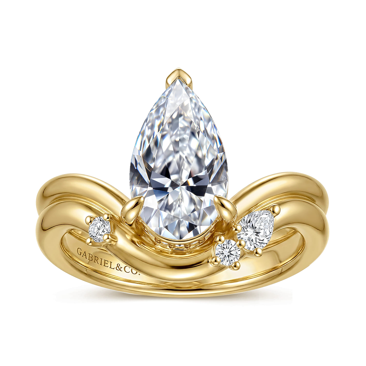 Pear Bypass Diamond Engagement Ring in 14K Yellow Gold, photograph 4