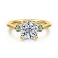 Stella - 14K Yellow Gold Round Three Stone Green Sapphire and Diamond Engagement Ring