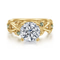 Strength - 14K Yellow Gold Twisted Round Green Sapphire and Diamod Engagement Ring