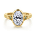 Sunshine - Vintage Inspired 14K Yellow Gold Oval Three Stone Green Sapphire and Diamod Engagement Ring