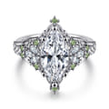 Swift - 14K White Gold Marquise Shape Cluster Green Sapphire and Diamond Engagement Ring