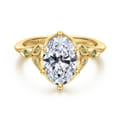 Tammy - Vintage Inspired 14K Yellow Gold Oval Green Sapphire and Diamod Engagement Ring