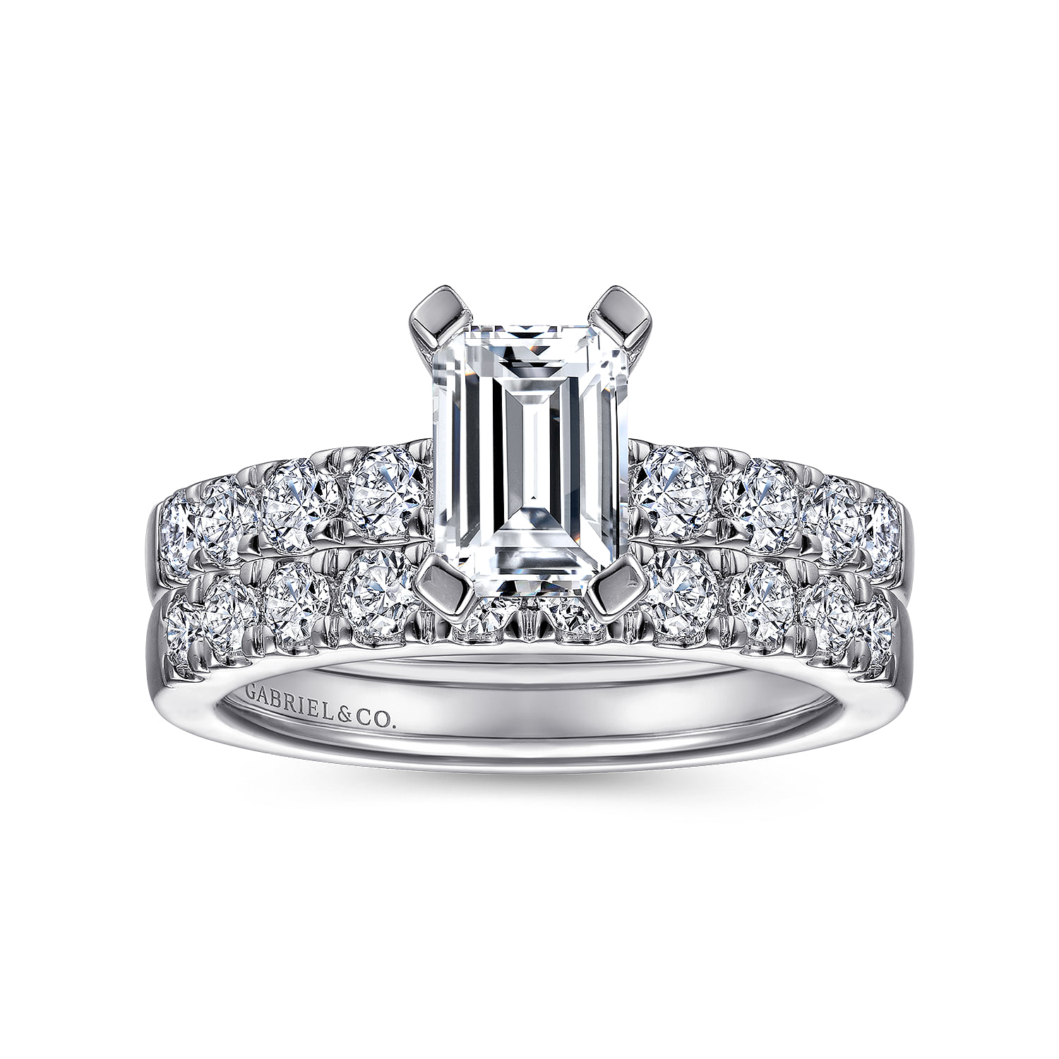 Emerald Diamond Engagement Ring in 14K White Gold, photograph 4