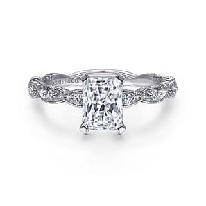 Sadie - 14K White Gold Rectangular Radiant Cut Diamond Engagement Ring