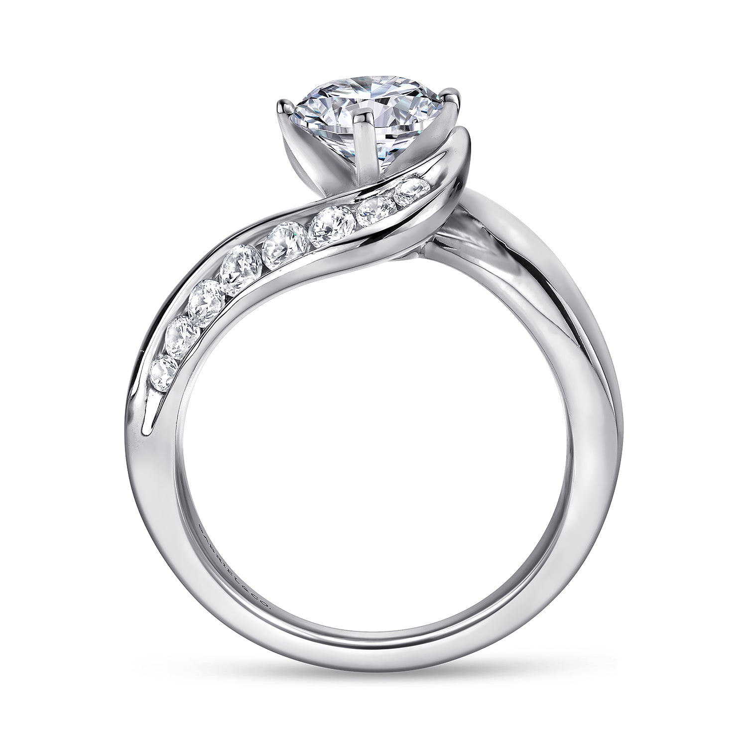 Round Bypass Diamond Channel Set Engagement Ring in 14K White Gold, photograph 2