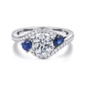 Demi - 14K White Gold Round Three Stone Sapphire and Diamond Engagement Ring