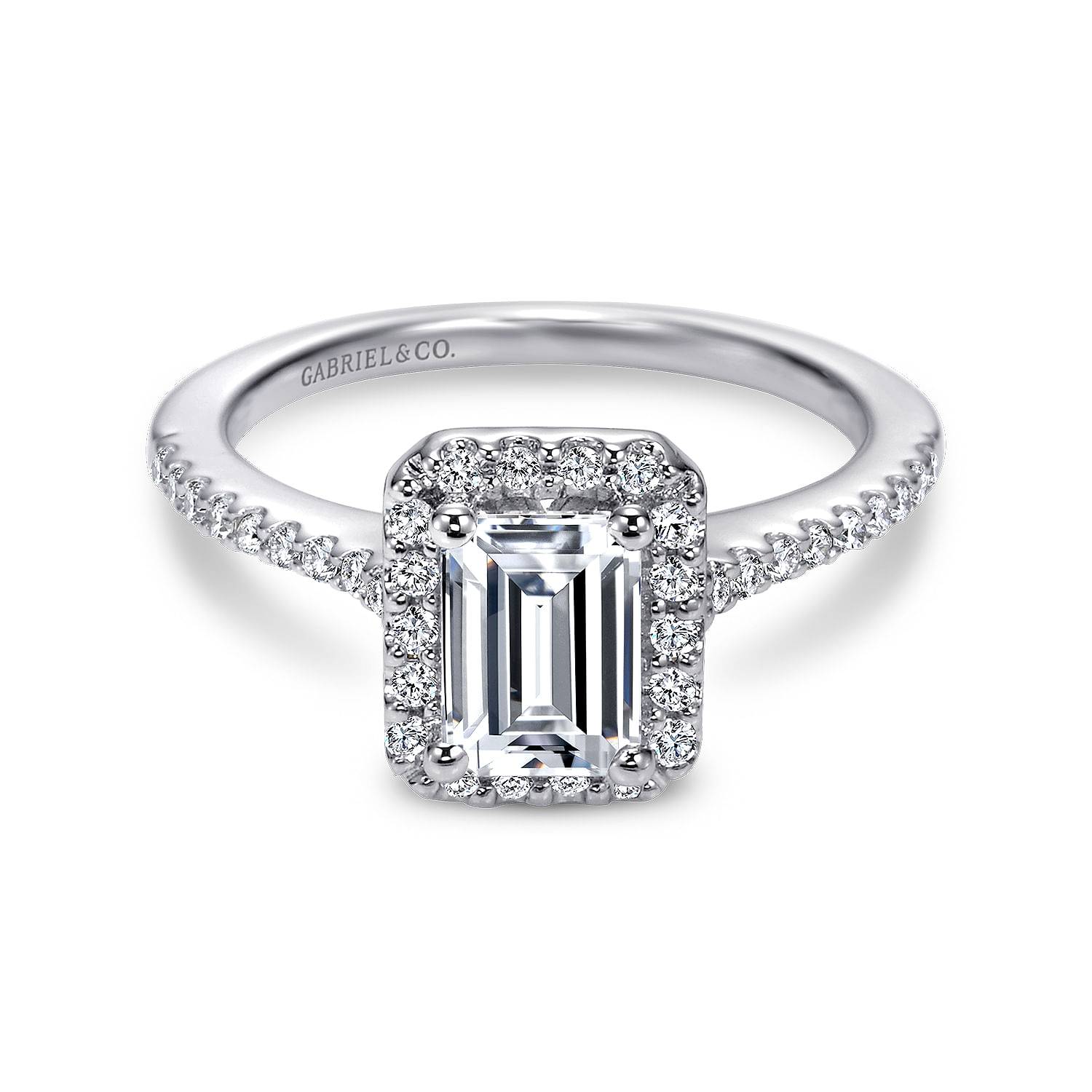 Emerald Cut Halo Ring in 14k White Gold | Gabriel & Co