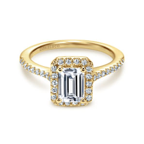 Kelsey - 14K Yellow Gold Emerald Halo Diamond Engagement Ring