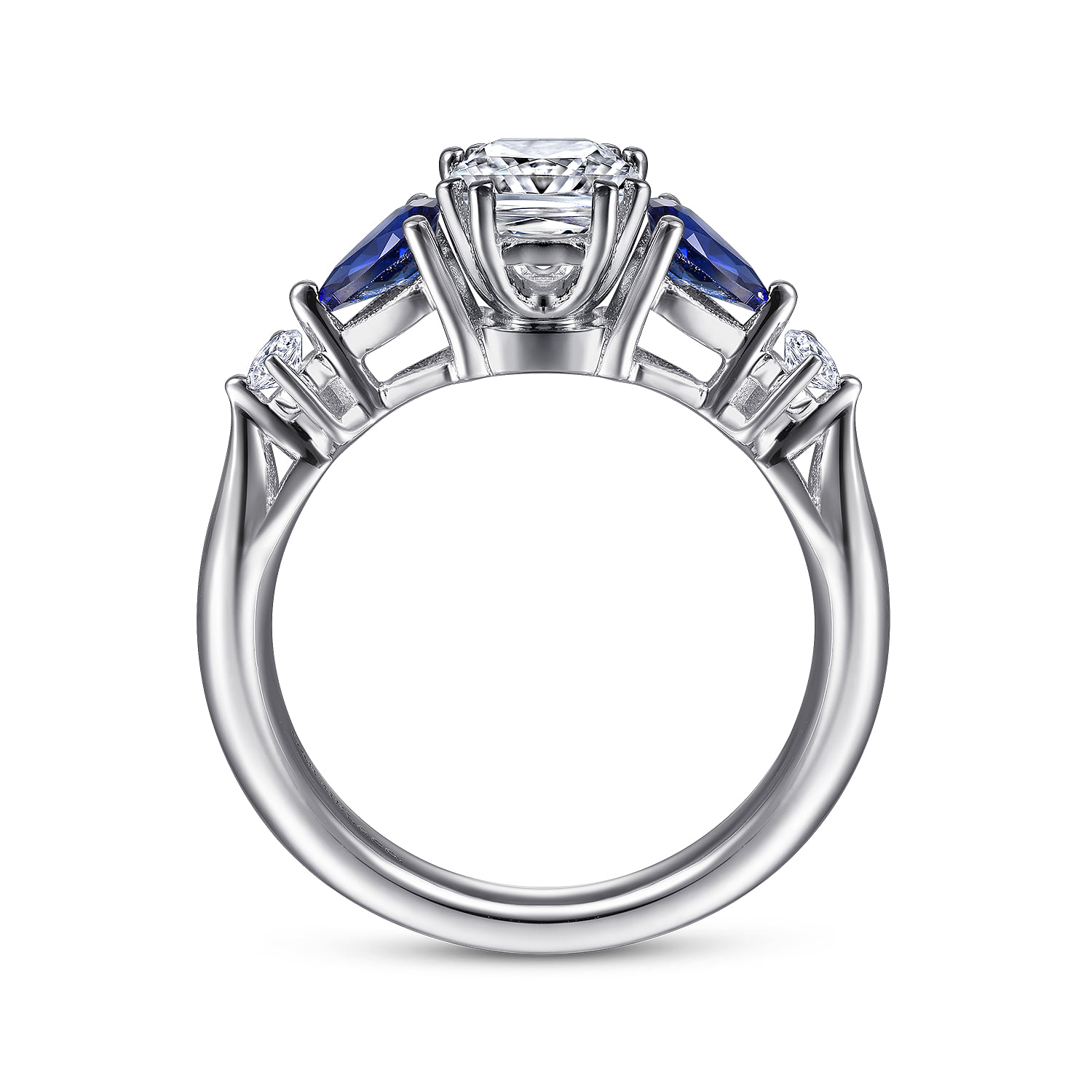 Cushion Round Five Stone Sapphire and Diamond Engagement Ring in Platinum, photograph 2