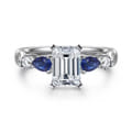 Carrie - 14K White Gold Emerald Cut Five Stone Sapphire and Diamond Engagement Ring