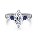 Carrie - 14K White Gold Marquise Shape Five Stone Sapphire and Diamond Engagement Ring