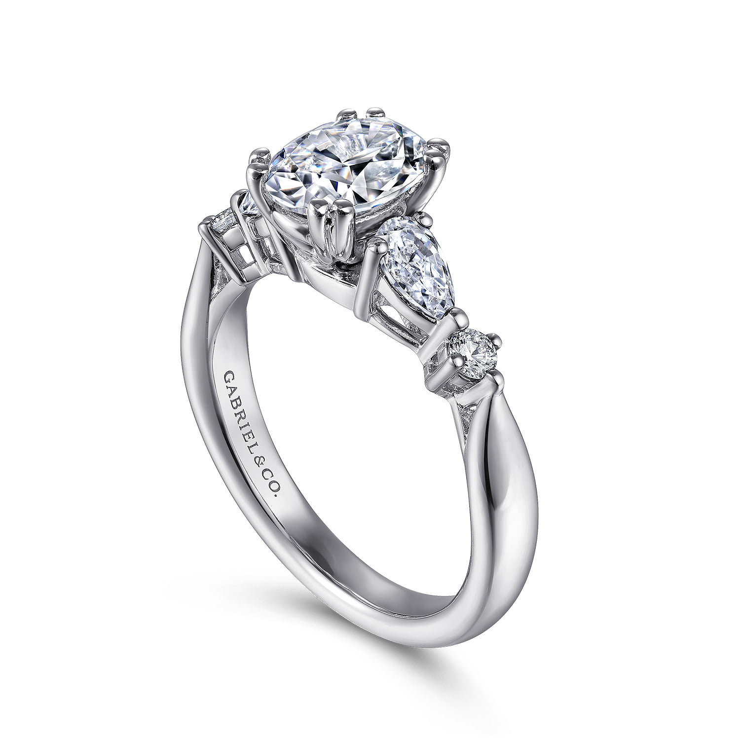 Oval Five Stone Diamond Engagement Ring in 14K White Gold, photograph 3